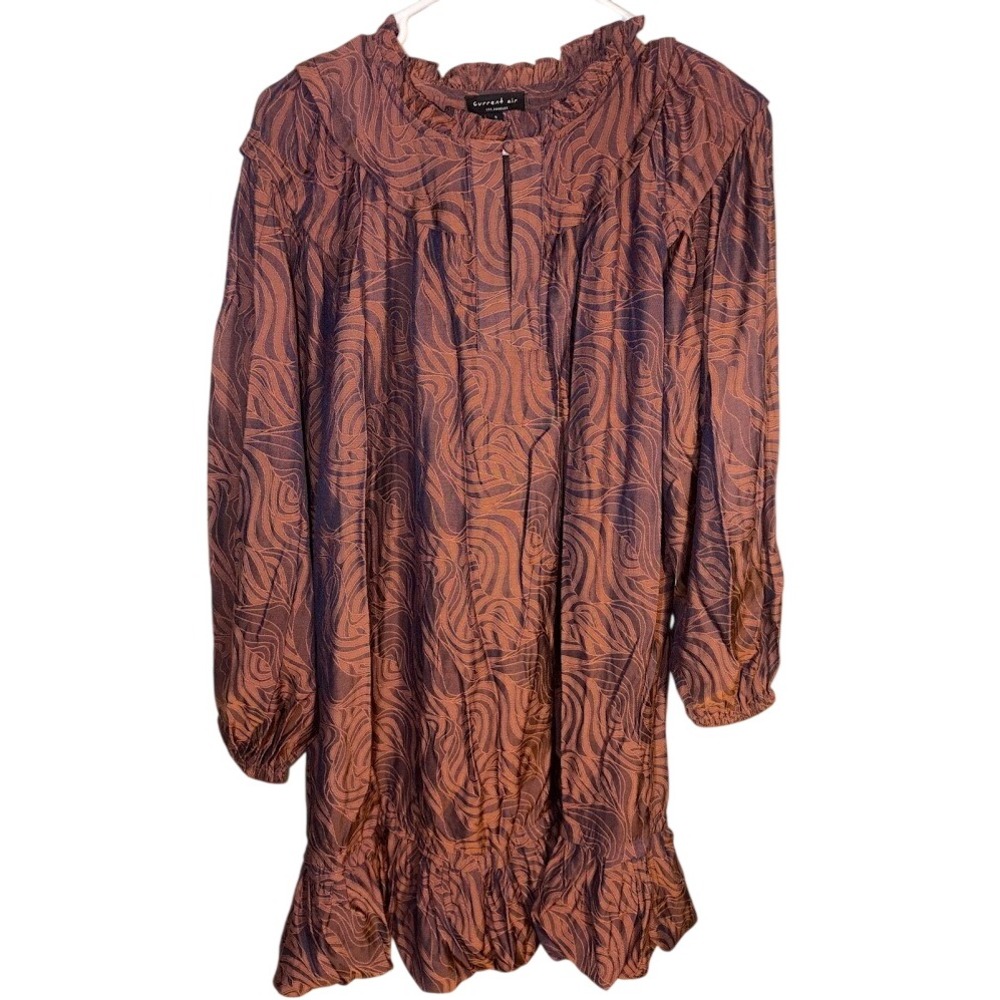 Current Air Los Angeles Rust Purple Abstract Swirl Ruffle Mini Dress Size S